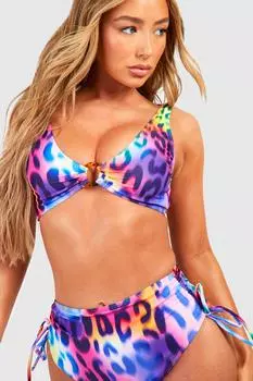 Леопардовый топ бикини с погруженным кольцом Boohoo, фиолетовый
