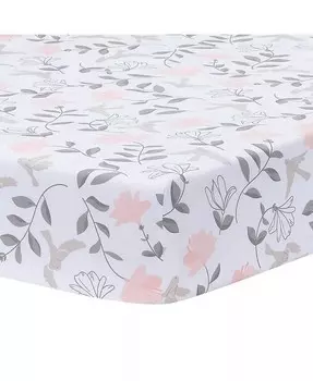 Лепестки Белый/Розовый/Серый Цветочный принт 100% хлопок Облегающая простыня для кроватки/малыша Lambs & Ivy, белый