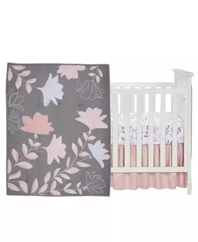 Лепестки Серый/Розовый Сатиновый Хлопковый Комплект постельного белья для детской кроватки из 3 предметов Lambs & Ivy, серый