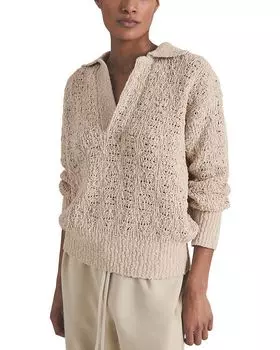 Les 100 Ciels Hunter Текстурированный вязаный поло REISS, серый