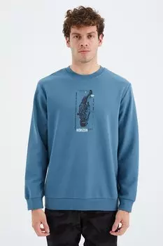 Лесно-зеленый мужской свитшот удобной посадки с круглым вырезом и детальным принтом TOMMYLIFE