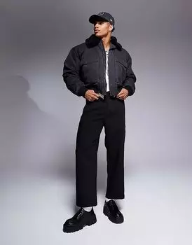 Летная куртка с воротником «борг» черного цвета ASOS DESIGN