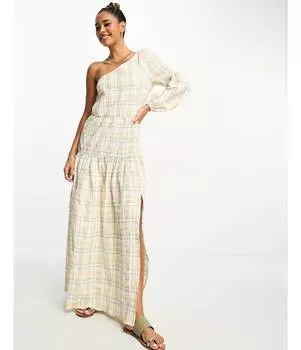 Летнее клетчатое платье миди на одно плечо ASOS DESIGN