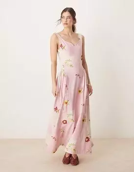 Летнее макси-платье ASOS DESIGN с розовым лоскутным цветочным принтом и пышной юбкой