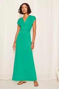 Летнее макси платье с короткими рукавами, V образным вырезом и завязкой на талии Friends Like These, зеленый