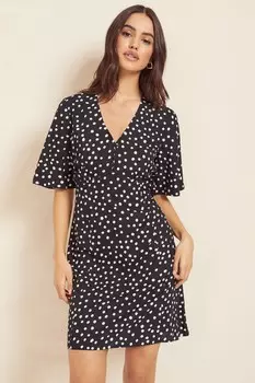 Летнее мини-платье с V-образным вырезом и расклешенными рукавами Friends Like These, черный