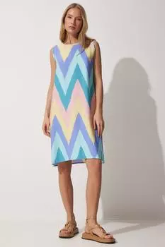 Летнее платье А-силуэта с узором Happiness stanbul, разноцветный