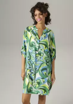 Летнее платье Aniston CASUAL с гармоничным графическим принтом, зеленый