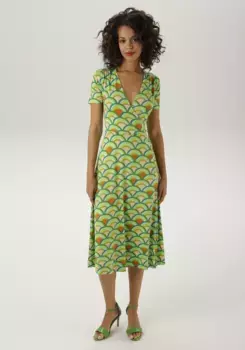 Летнее платье Aniston CASUAL с запахом, цвет Dunkelgrn-Trkis-Apfelgrn-Moosgrn-Sand-Zimt