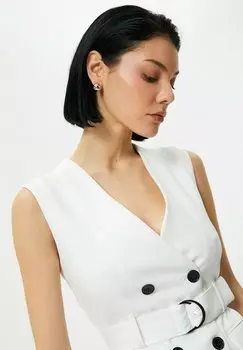 Летнее платье Belted Double Breasted Koton, кремово-белое