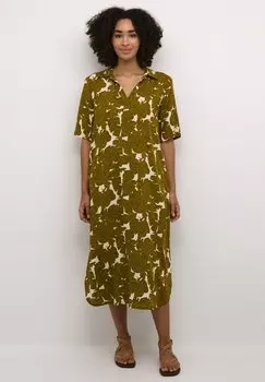 Летнее платье Bpsolvej Kaffe, зеленое с крупным листовым принтом