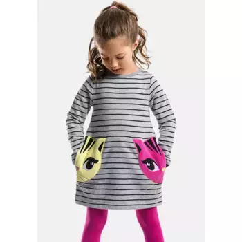 Летнее платье Denokids «Twin Cats» с кошачьим принтом, цвет Grey Melange