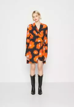 Летнее платье Dorin Painted Flower Mini Wrap Dress Colourful Rebel, цвет mandarin orange