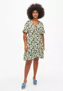 Летнее платье FLORAL WRAP WITH SHORT SLEEVES Zizzi, желтый