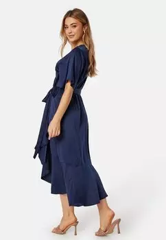 Летнее платье Frill Wrap Satin Midi Dress Bubbleroom, темно-синее