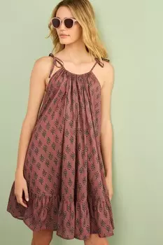 Летнее платье из хлопка с вырезом через шею и декоративными завязками Next, розовый