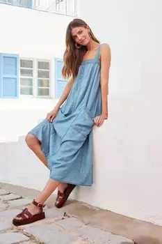 Летнее платье из смесового льна Tencel Next, синий
