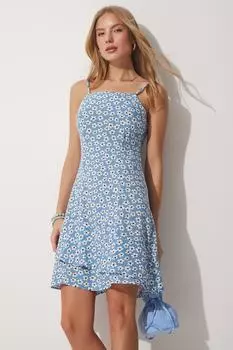 Летнее платье из вискозы с цветочными бретелями Happiness stanbul, синий