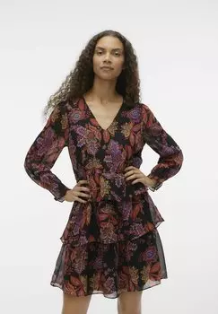 Летнее платье Kara L/S V-Neck Vero Moda, черный