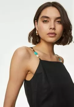 Летнее платье Linen Rich Beaded Midi Slip Marks & Spencer, черное