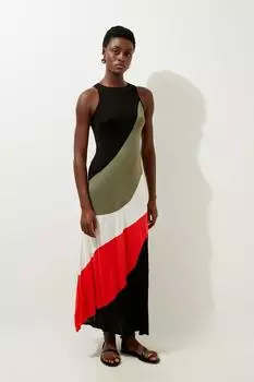 Летнее платье макси с цветными блоками из вискозы Karen Millen, оранжевый