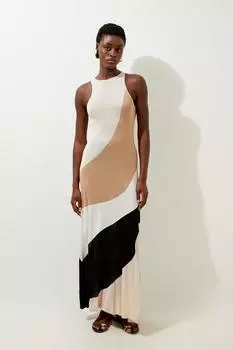 Летнее платье макси с цветными блоками из вискозы Karen Millen, бежевый