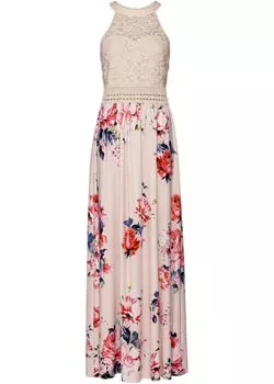 Летнее платье макси с цветочным принтом и кружевом Bodyflirt Boutique, бежевый
