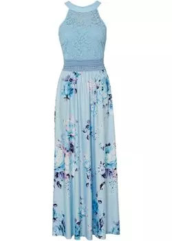 Летнее платье макси с цветочным принтом и кружевом Bodyflirt Boutique, голубой