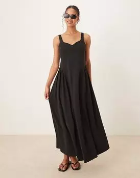 Летнее платье макси с пышной юбкой ASOS DESIGN черного цвета