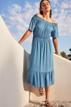 Летнее платье миди с открытыми плечами Next, синий