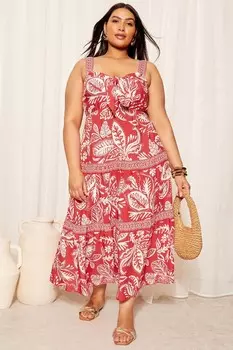 Летнее платье миди с перекрученным передом Curves Like These, красный