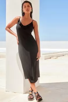 Летнее платье миди с рюшами Next, черный