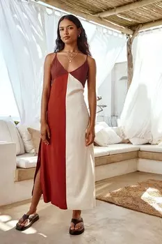 Летнее платье миди с V-образным вырезом Next, коричневый