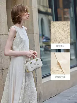 Летнее платье Mslan в стиле ретро с кружевной юбкой, миндальный цвет