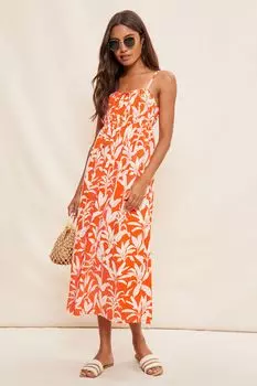 Летнее платье на бретелях завязанных спереди и собранных Friends Like These, оранжевый