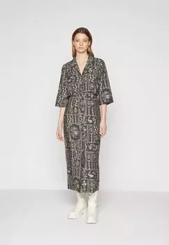 Летнее платье Objeli Long Shirt Dress С Рукавами 3/4 Object, цвет raven/sandshell