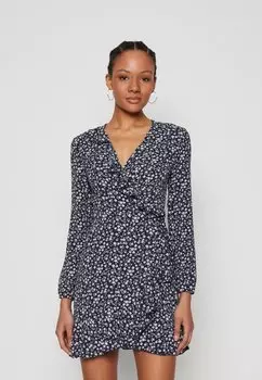 Летнее платье Onlmara Wrap Short Dress ONLY, цвет night sky/white