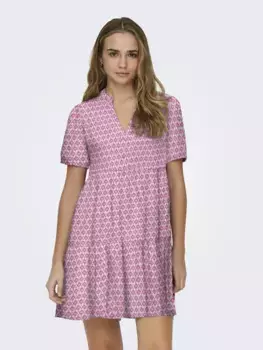 Летнее платье ONLNORA S/S LOOSE DRESS PTM "с воланом Only, цвет Strawberry Moon Aop:Resort Ikat