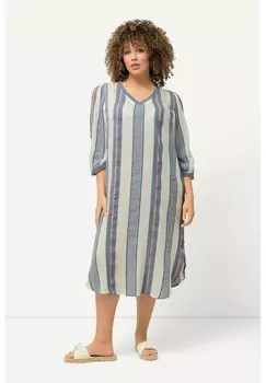 Летнее платье PASTEL STRIPED 3/4 SLEEVE V-NECK KAFTAN Ulla Popken, белый