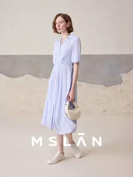 Летнее платье-рубашка Mslan с V-образным вырезом, дышащее, зеленое