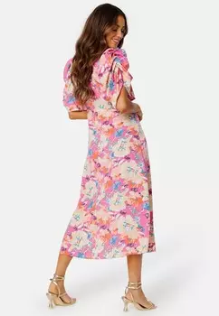 Летнее платье RUCHED SLEEVE MIDI DRESS Bubbleroom, фуксия
