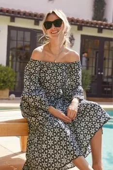 Летнее платье с длинными рукавами и открытыми плечами Next