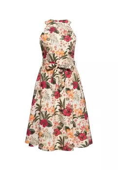 Летнее платье с гавайским цветочным узором QUEEN KEROSIN, кремовый