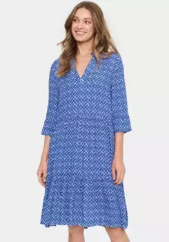 Летнее платье Saint Tropez "EdaSZ Dress", с воланом и рукавами 3/4, цвет Surf Blue Tiles