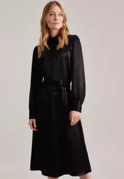 Летнее платье seidensticker "Black Rose", однотонное, воротник с длинными рукавами, черный