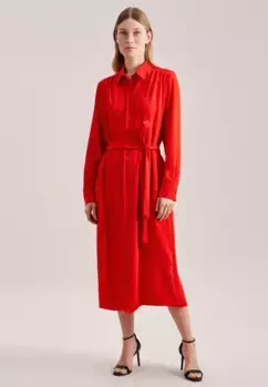 Летнее платье seidensticker "Black Rose", однотонное, воротник с длинными рукавами, красный
