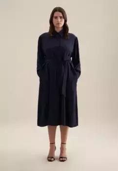 Летнее платье seidensticker "Black Rose", однотонное, воротник с длинными рукавами, синий