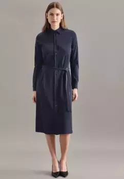 Летнее платье seidensticker "Black Rose", однотонное, воротник с длинными рукавами, синий