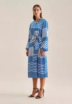 Летнее платье seidensticker "Black Rose", с полосками на воротнике и длинными рукавами, синий