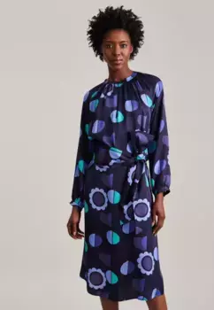 Летнее платье seidensticker "Black Rose", с длинными рукавами и принтом вокруг шеи, синий